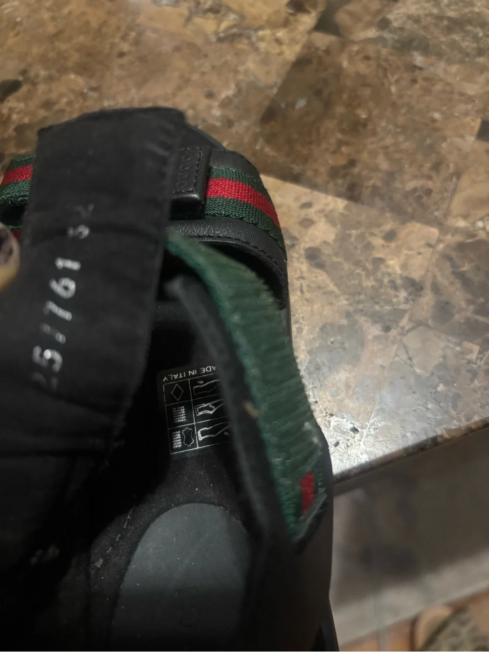 Gucci Kids Black Sandals with Green and Red Web Straps